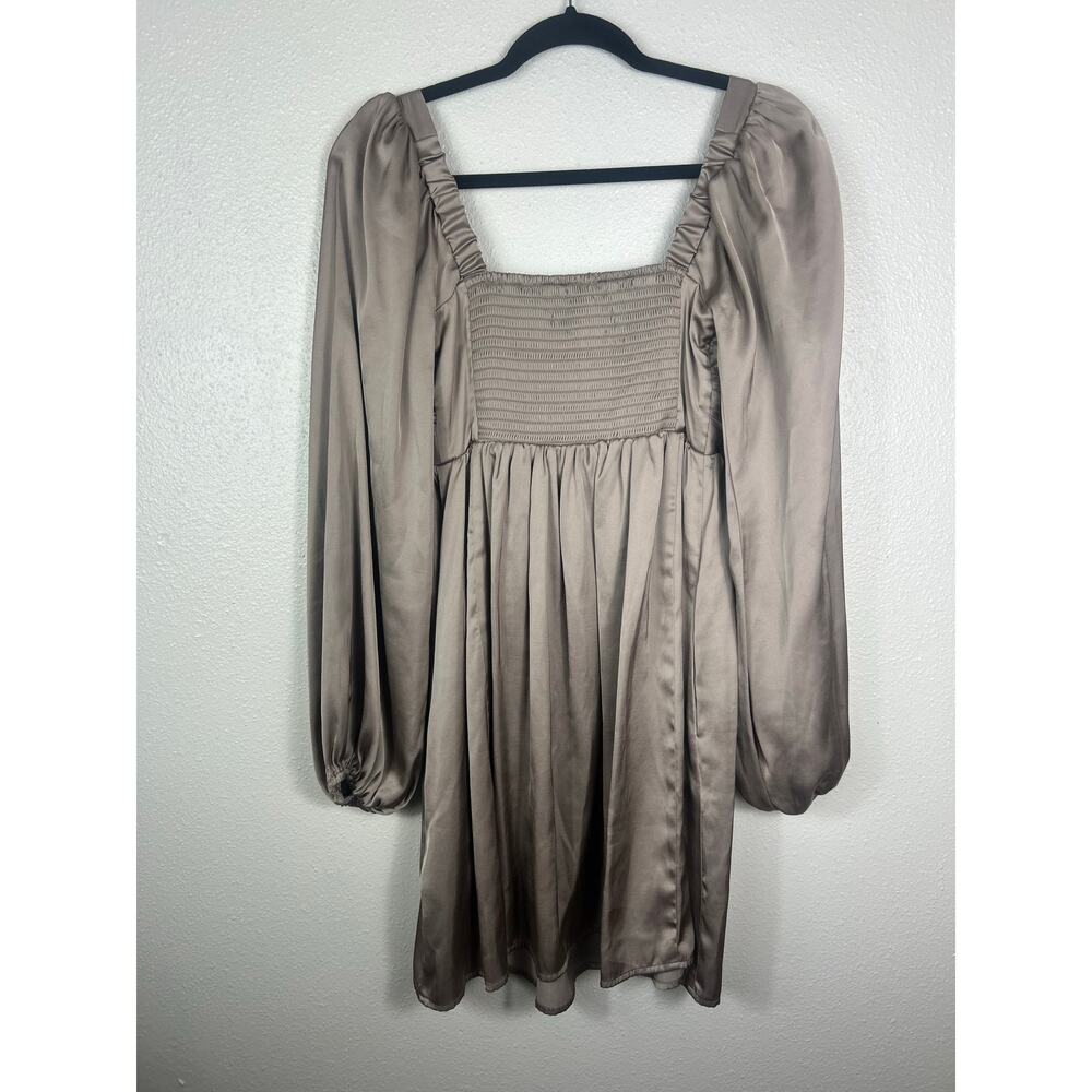 Abercrombie & Fitch Emerson Satin Long Sleeve Mini Dress Taupe XST Minimalist - Picture 10 of 10